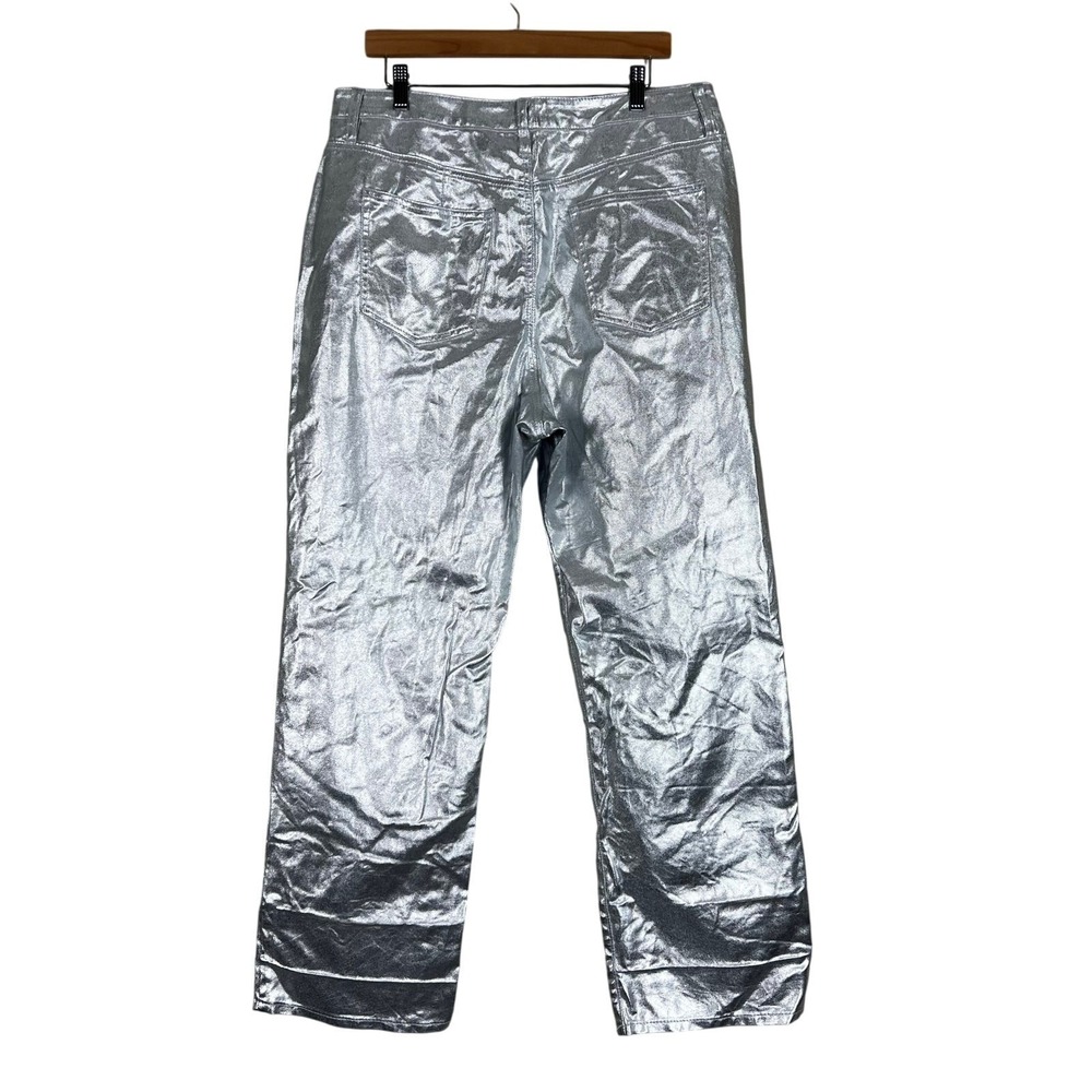 Fashion Nova Silver Metallic Pants Womens 16 Straight Leg Y2K Futuristic Rave - Picture 2 of 6